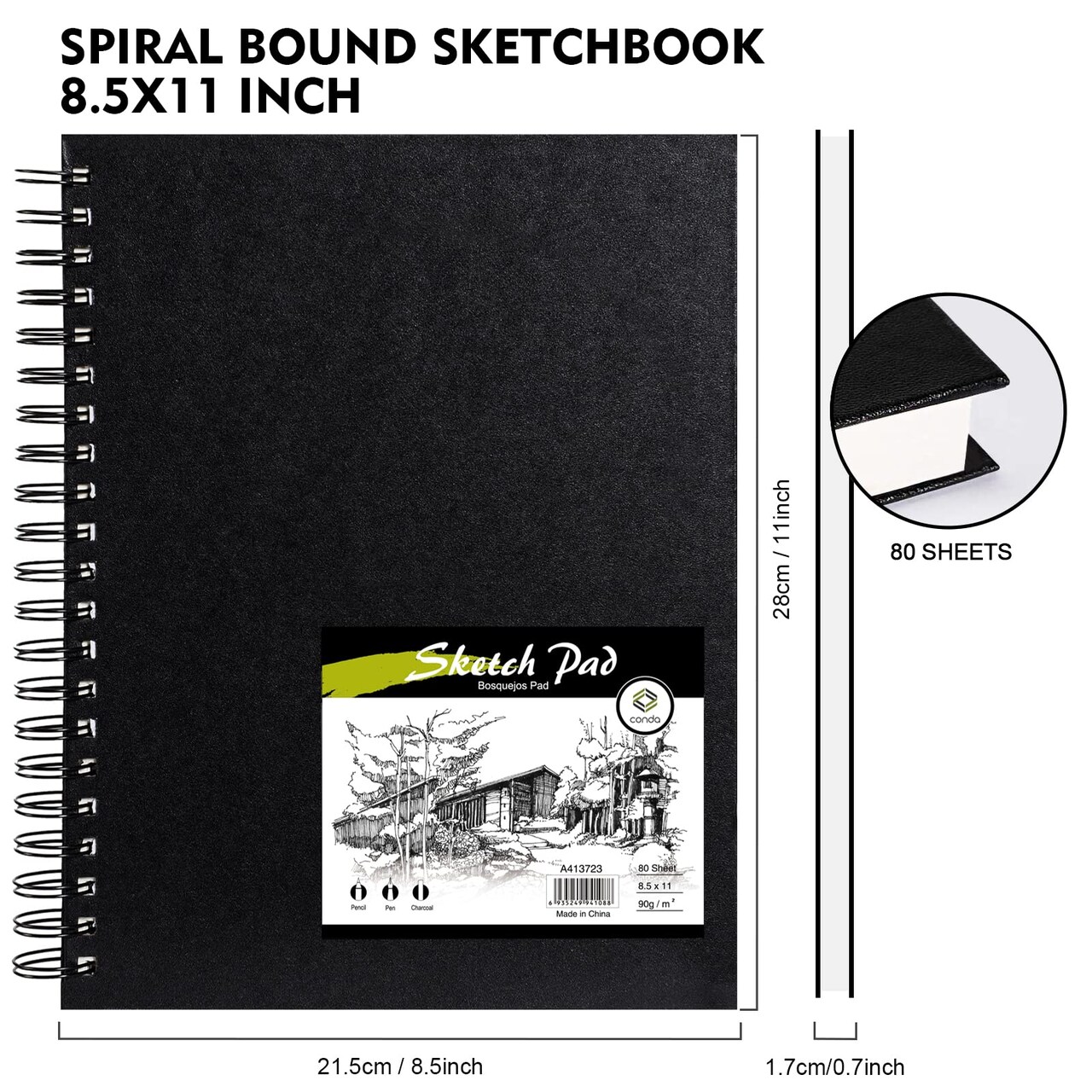 8.5"x11" Hardbound Sketch Book, Double-Sided Hardcover Sketchbook, Spiral Sketch Pad, Durable Acid Free Drawing Art Paper for Kids & Adults